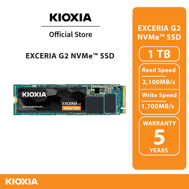 KIOXIA EXCERIA SSD G2 1TB NVMe R2100 W1700 wDRAM เก็บข้อมูล ความเร็วอ่าน/เขียนสูงสุด 1,200/1,700 MB/