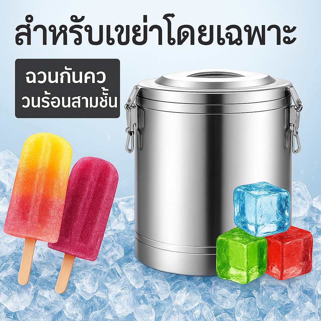 ถังคูลเลอร์สแตนเลส ถังเก็บอุณหภูมิ 24 ชั่วโมง แบบสามชั้น เก็บร้อน–เย็น ขนาด 10//30/50 ลิตร เหมาะสำหรับร้านค้าและเดินทาง