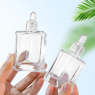 [COSS] ขวดแก้วใสทรงแบน Ban18-PURE 15-100ml  ชุดฝาใส/จุกใส ใส…