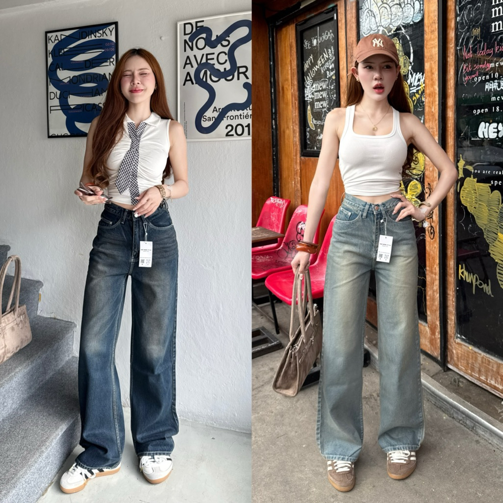 ยีนส์ขากระบอกกลาง พรางหุ่น พรางสะโพก ใส่แล้วเป๊ะ ทรงสวยl (รหัส R08)