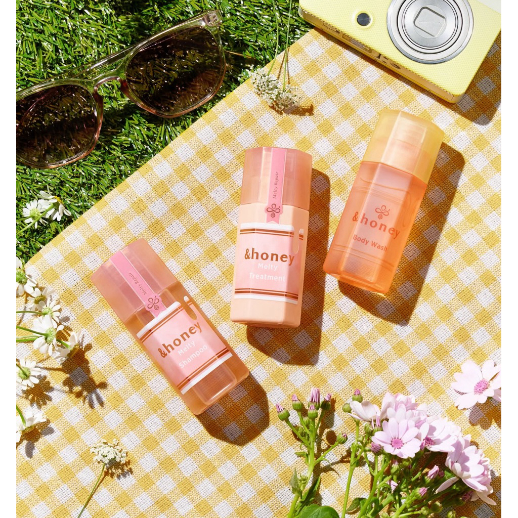พร้อมส่งในไทย &honey Travel set แชมพู/ครีมนวด/ครีมอาบน้ำ สูตรRepair กลิ่นกุหลาบ