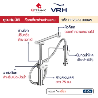VRH ก๊อกซิงค์พร้อมสายฉีด Stainless Steel HFVSP-1000A8 HFVSP-1000A9