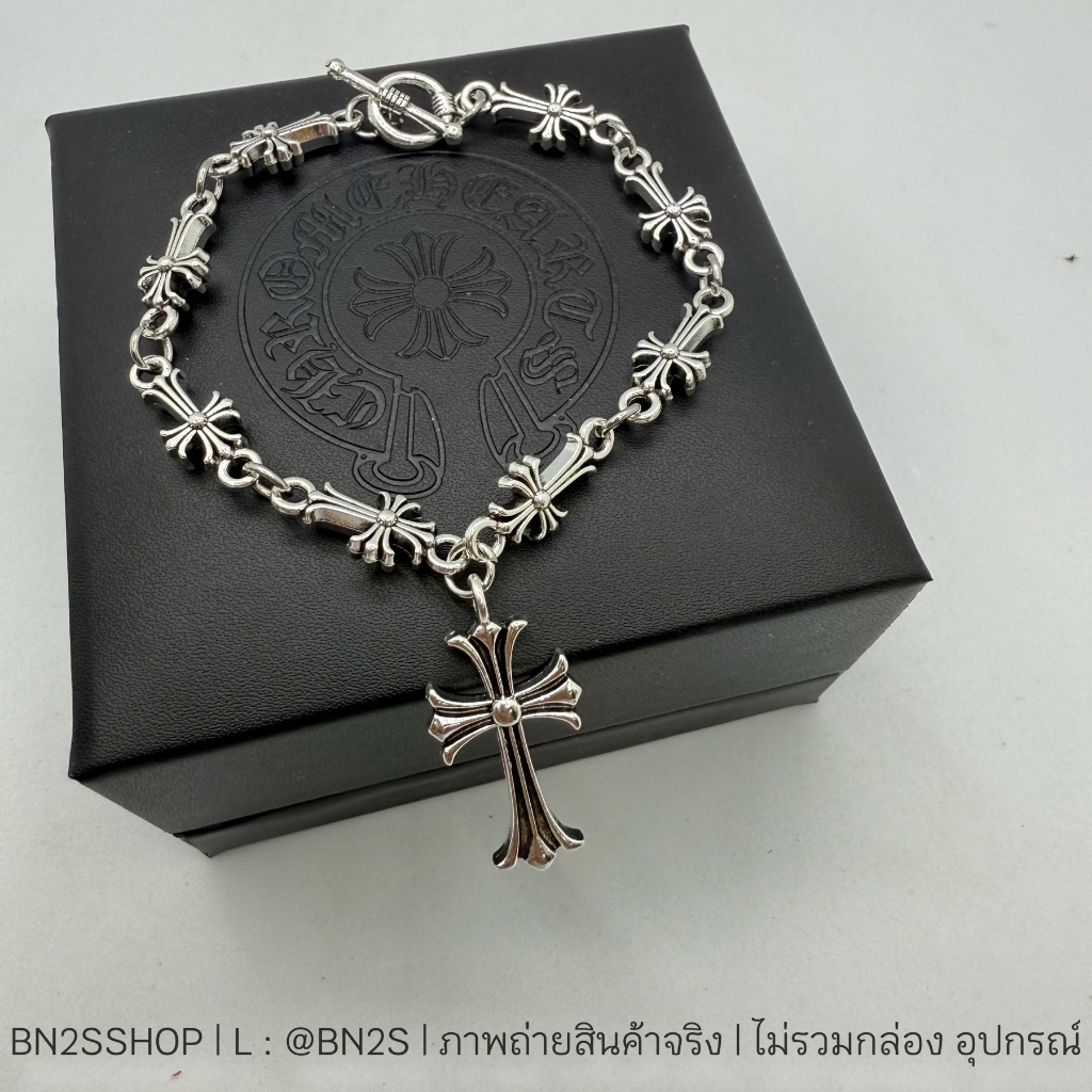 สร้อยแขนผู้ชาย จี้กางเขน อะไหล่เงินรมดำ งานสวย 1:1 มาพร้อมซองซิปล็อคงานแบรนด์ พร้อมส่งในไทย