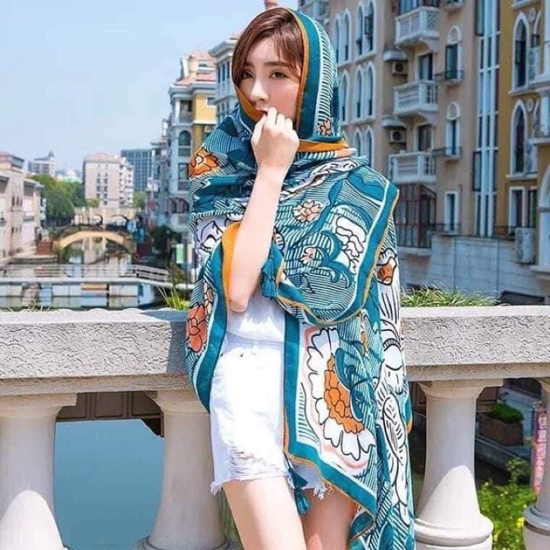 ผ้าพันคอ ผ้าคลุมไหล่ สไตล์โบฮีเมียน ผ้าพันคอและผ้าคลุมไหล่ #ผ้าหนา กันแดด กันลม