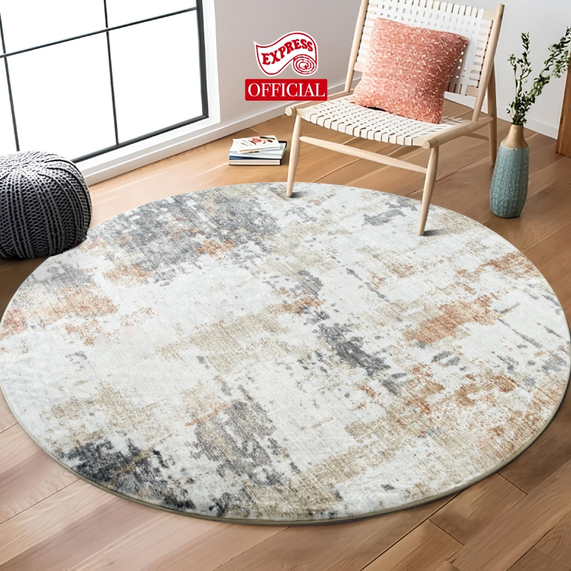 EXPRESS CARPET พรมรุ่น SCALA วงกลม ไซส์ L 160cm. หนา10mm พรมปูพื้นพิมพ์ลายบนไมโครไฟเบอร์ บุหลังผ้าใบ