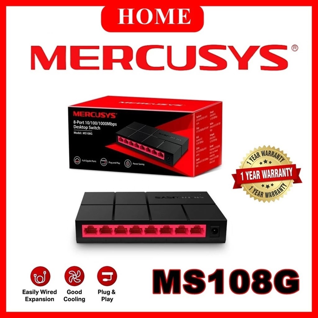 MS108G Switch(สวิตซ์) Gigabit 8 port ยี่ห้อ MERCUSYS รับประกัน 1 ปี