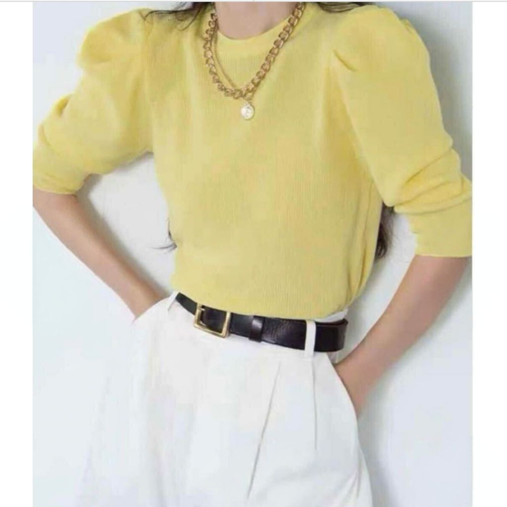 GRL (M) เสื้อไหมพรมแขนฟองสีเหลืองแบรนด์ grl