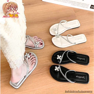 Anna shop รองเท้าแตะแบบสวม แฟชั่นผู้หญิง สายคาด ดีเทลแต่งดอกไม้เล็กๆ น่ารัก พร้อมส่ง T363