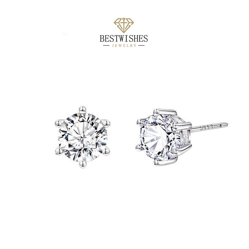 BW jewerly Earring ต่างหู เพชรโมอีส หกกรงเล็บ  เครื่องประดับยอดฮิต ต่างหูเพชร EH019+