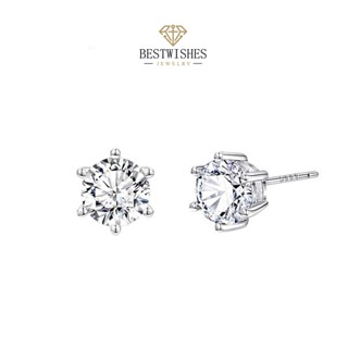 BW jewerly Earring ต่างหู ต่างหูเงิน เพชรโมอีส หกกรงเล็บ  เค…