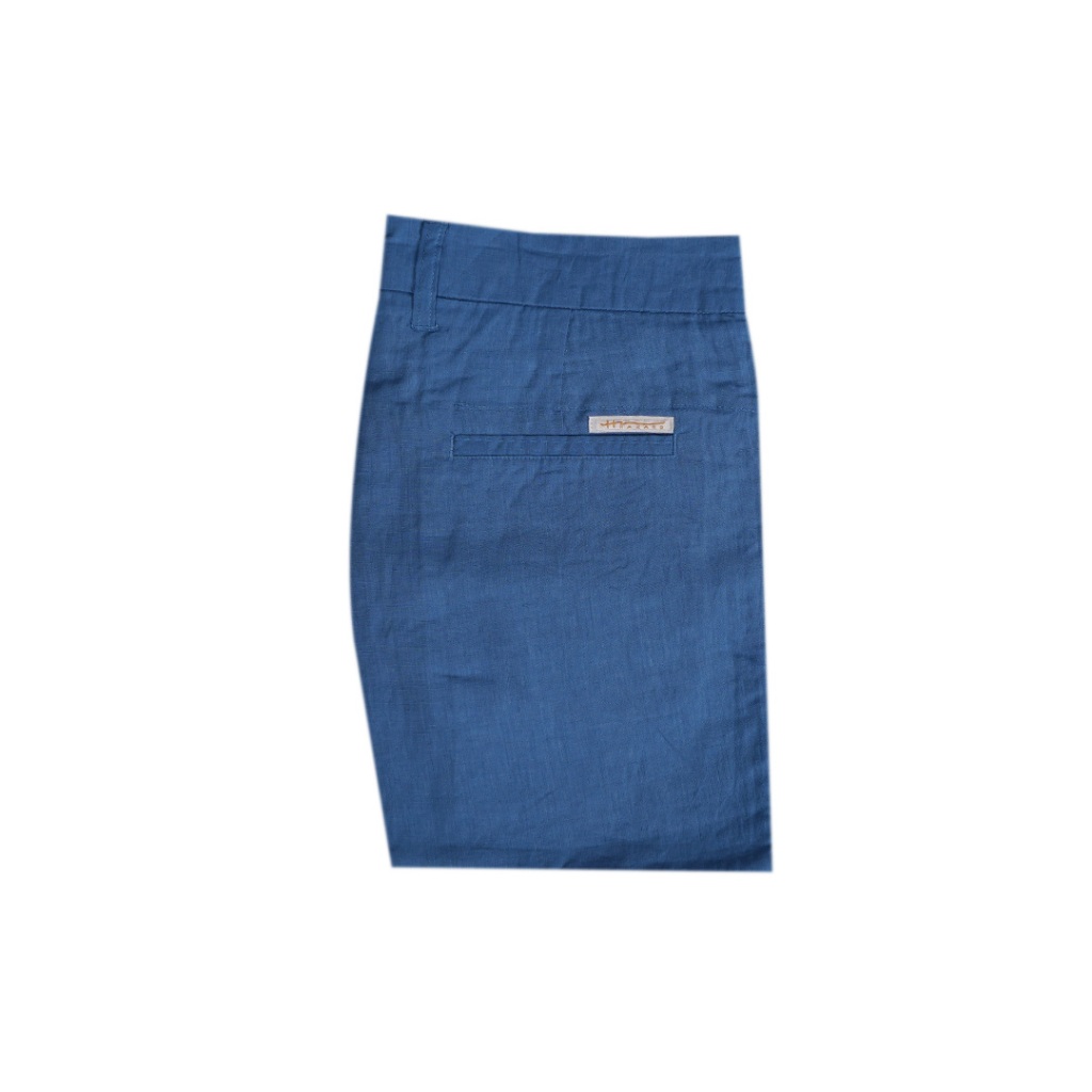 Hazard กางเกงขาสั้นสีพื้น ผ้า Linen(ลินิน) สีน้ำเงิน