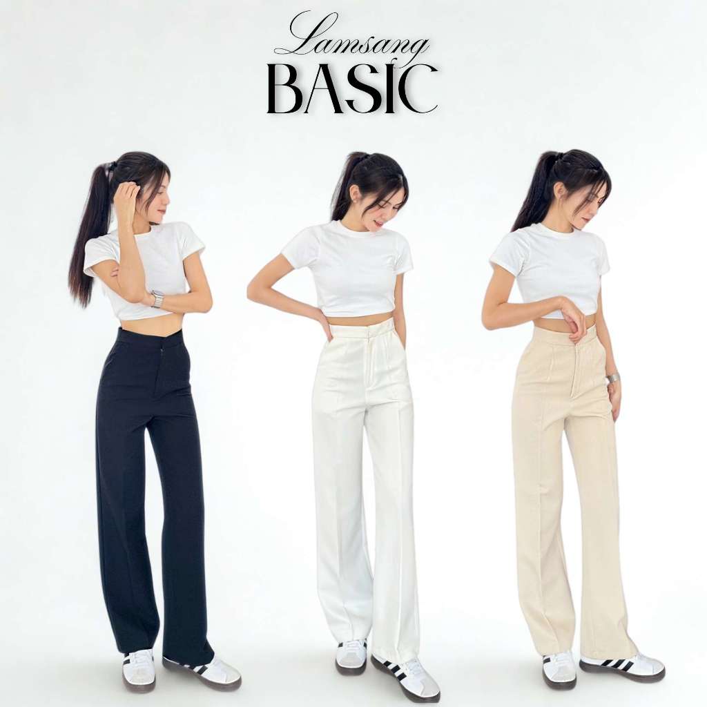 LAMSANG P01 Basic Pants กางเกงเอวสุงกระบอกกลาง