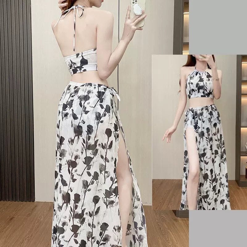 ✨beachgirl✨ลายดอกไม้ ชุดว่ายน้ำแฟชั่น ชุดว่ายน้ํากระโปรง ชุด 3 ชิ้น สไตล์เซ็กซี่ summer สไตล์เกาหลี ส่งไวจากไทย - รูปที่ 4