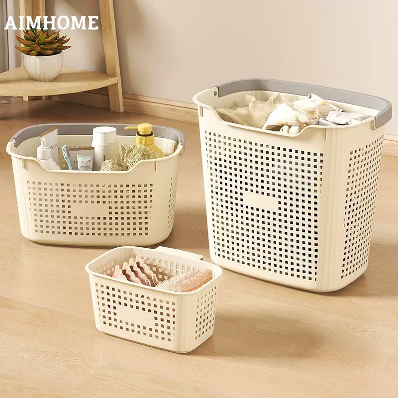 AimHome ตะกร้าซักผ้า จัดเก็บ ตะกร้าผ้าพลาสติก ตะกร้า เสื้อผ้า ตะกร้าอเนกประสงค์ จัดเก็บเสื้อผ้า มีหูจับ ความเหนียวที่ดี