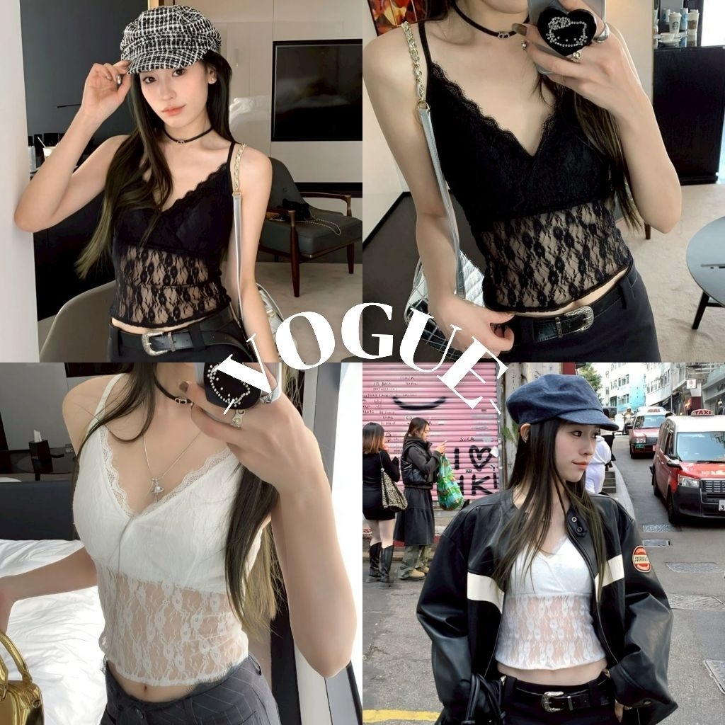Vogue🌟พร้อมส่ง🌟 เสื้อสายเดี่ยว มีฟองน้ำ ดีเทลลูกไม้ (FYZ2729)