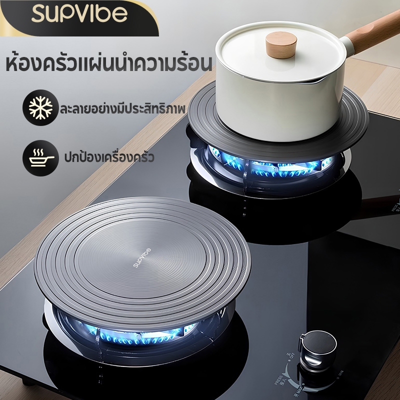 SUPVIBE แผ่นนำความร้อน แผ่นนำความร้อนสำหรับเตาแก๊ส แผ่นละลายน้ำแข็ง ป้องกันการเผาก้านกระทะดำ