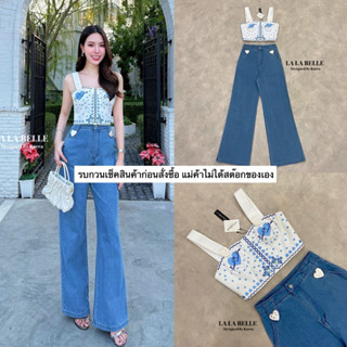 เซตยีนส์2ชิ้นเสื้อยีนส์ปักอย่างดีสายเดี่ยว