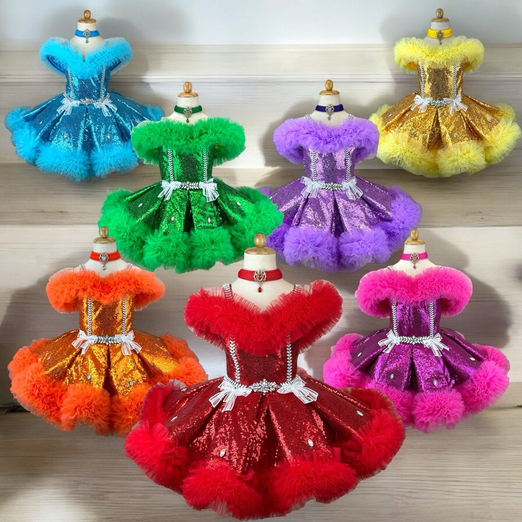 พร้อมส่ง🇹🇭 ชุดเลื่อมปุกปุยฟูฟ่อง เด็ก ชุดหลีด ชุดการแสดง รุ่นพิเศษ มี 7 สี
