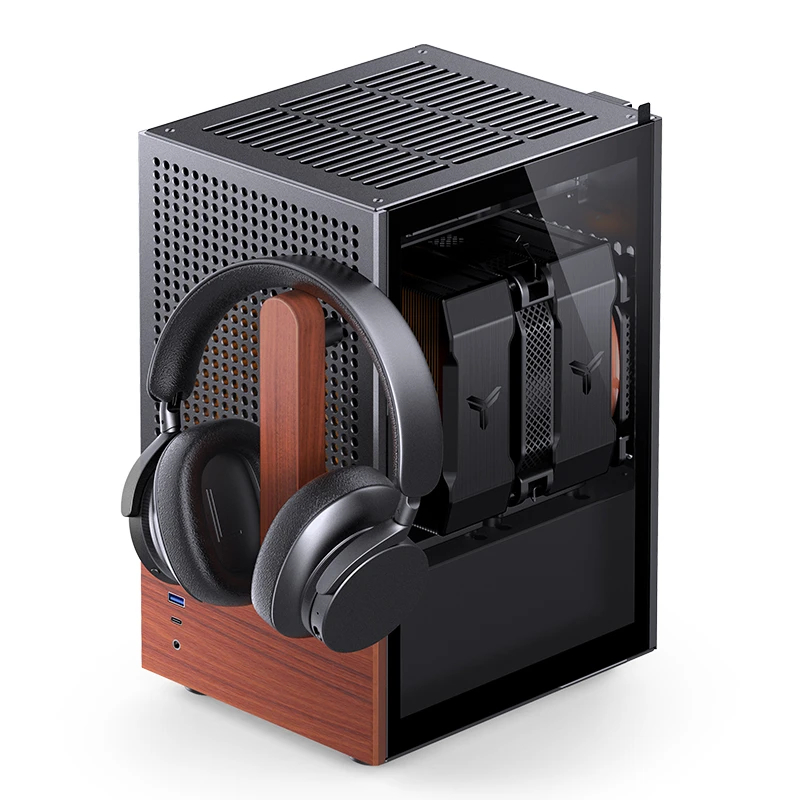 ส่งทันที เคส T6 iTX สีดำ มีที่หิ้ว วางโมเดล ลายไม้ ฝากระจกนิรภัย Jonsbo mini Black Wood