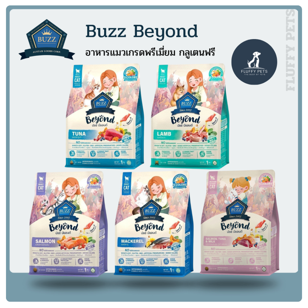 Buzz Beyond อาหารแมว (Cat) บัซซ์ บียอนด์ กลูเตนฟรี สำหรับแมว ทุกสายพันธุ์ ขนาด 1 kg.