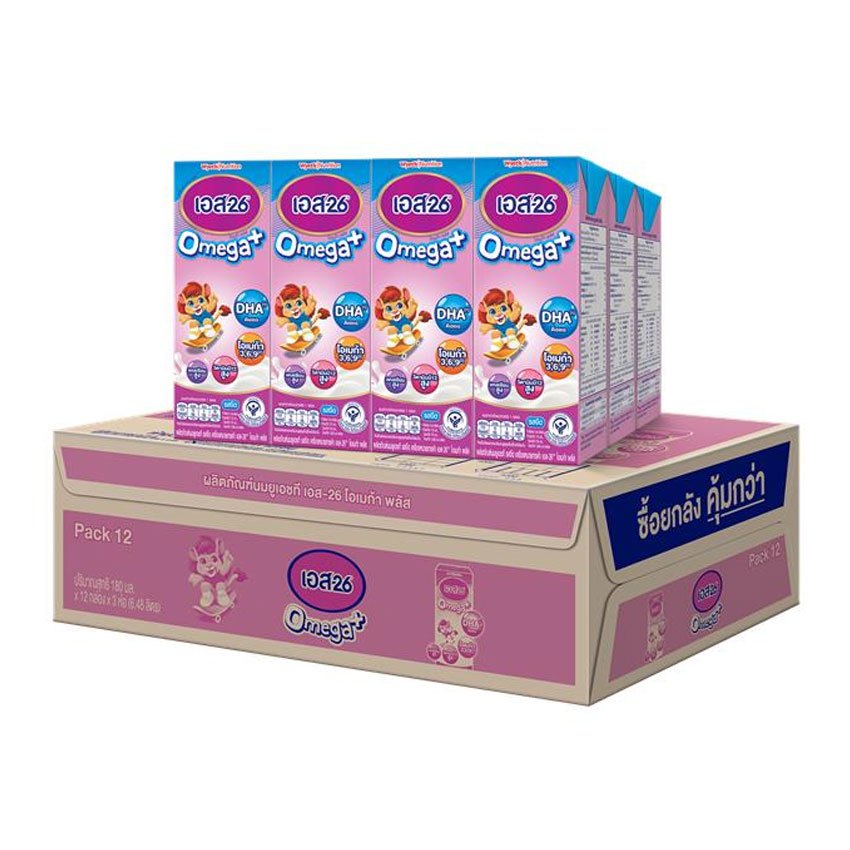 [ขายยกลัง!] เอส-26 โอเมก้า พลัส นมยูเอชที 180 มล.1 แพ็ค x 12 กล่อง (รวม 3 แพ็ค = 36 กล่อง) S-26 OMEGA PLUS UHT 180 ML. - รูปที่ 2