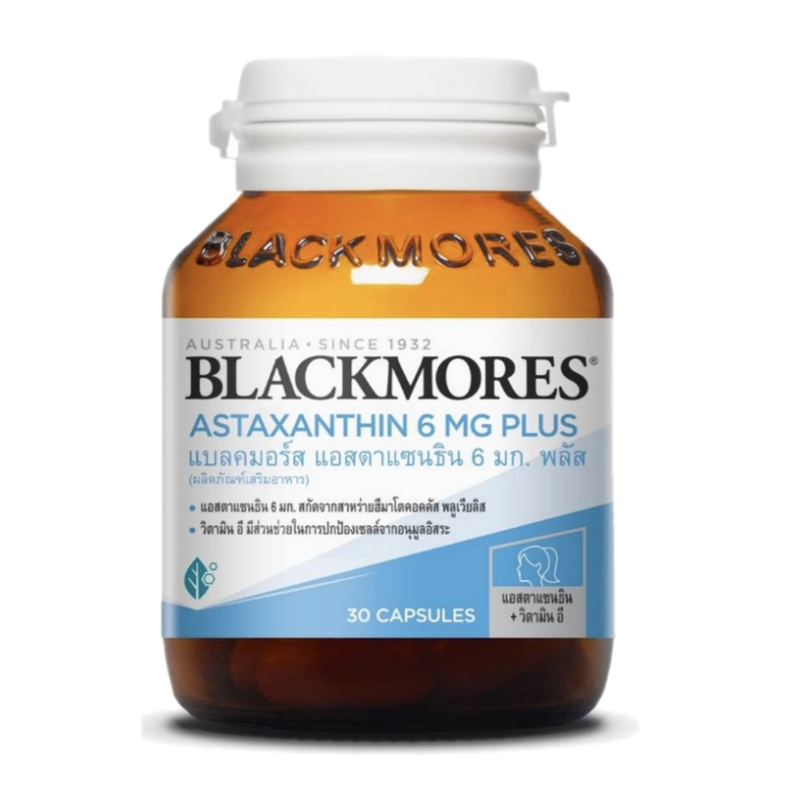ูููู^Blackmores แบลคมอร์ส แอสตร้าแซนธิน 6 มก.พลัส (30 แคปซูล) Astaxanthin 6 MG Plus