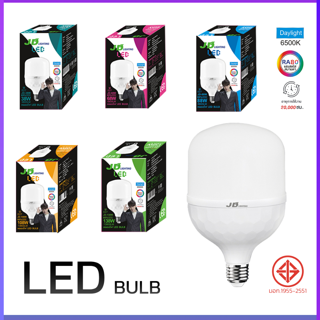 หลอดไฟ LED BULB หลอดไฟ SlimBulb light ขั้ว E27 หลอดไฟ E27  38W 68W 88W 108W 138w สว่างนวลตา มีแสงขาว