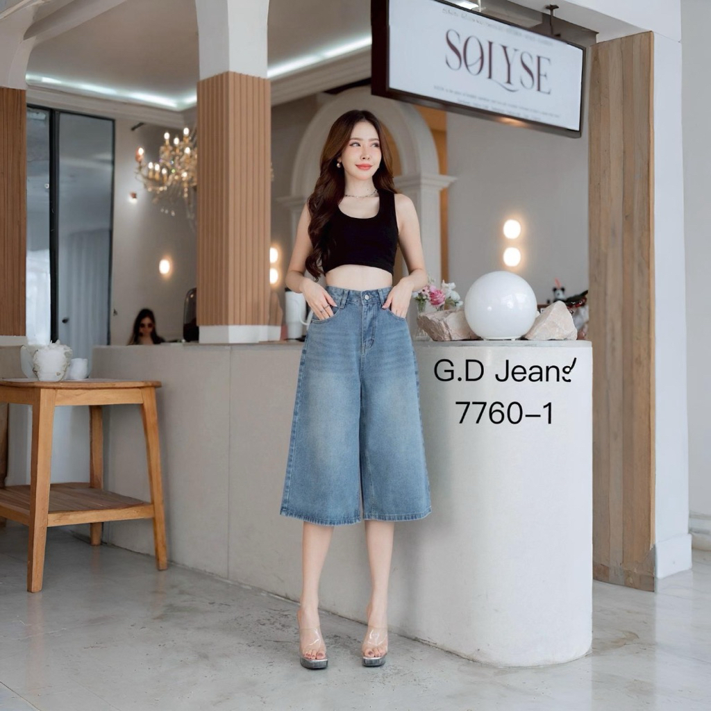 7760-1 กางเกงยีนส์4ส่วน แบบเรียบ