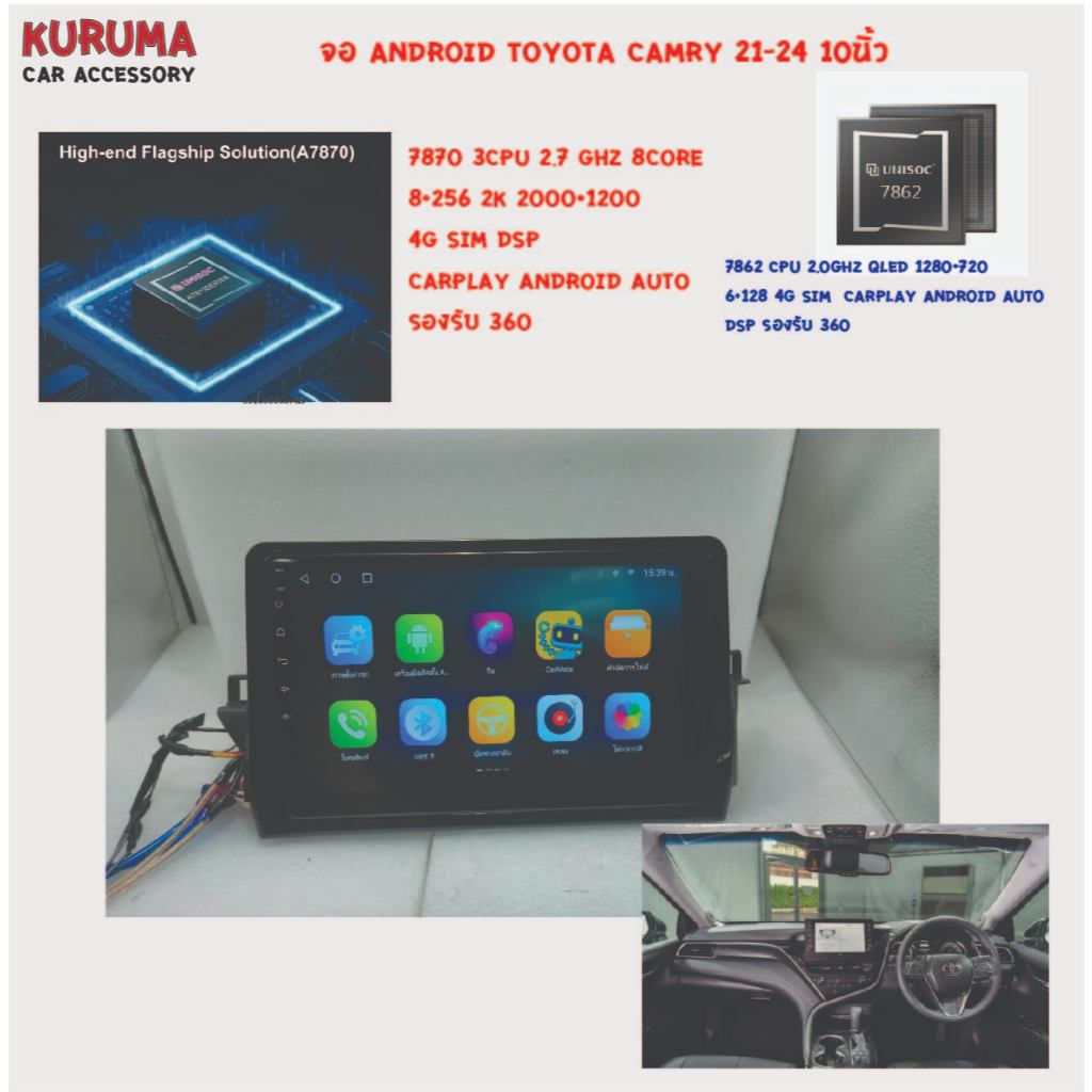 จอ android Toyota Camry 21+ 10นิ้ว 7862 3CPU 2.7GHZ 8+256 2k 360/7862 2CPU 8core 6+128 QLED 360