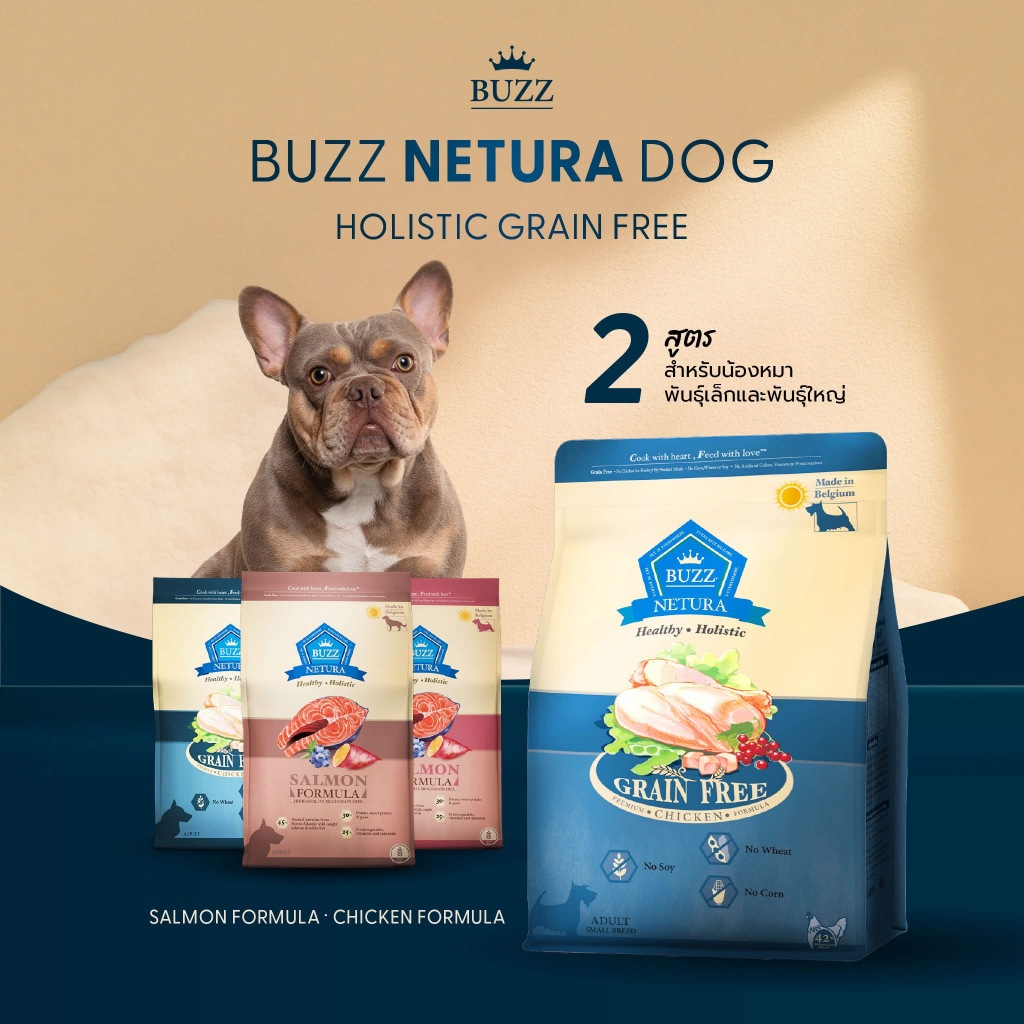 Buzz Netura Holistic Dog Food อาหารสุนัข บัซซ์ เกรดโฮลิสติก เกรนฟรี สำหรับสุนัขโตทุกสายพันธุ์ ขนาด 2.5 Kg