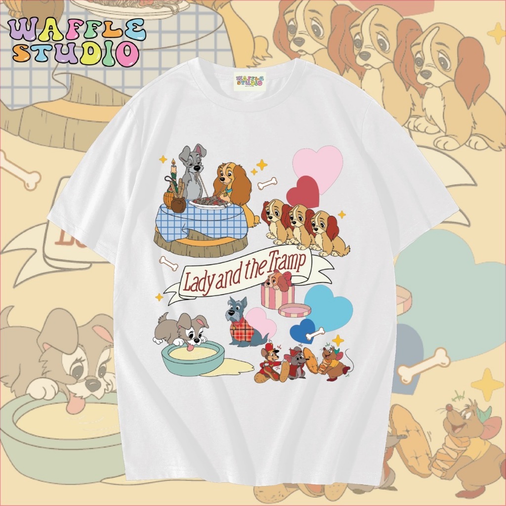 [ ส่งฟรี 🔥 ] WS1485 เสื้อยืดโอเวอร์ไซส์ ผ้าคอตตอน 100% เสื้อยืดเกาหลี เสื้อยืด Lady and The tramp น้องหมา หมา ลูกหมา