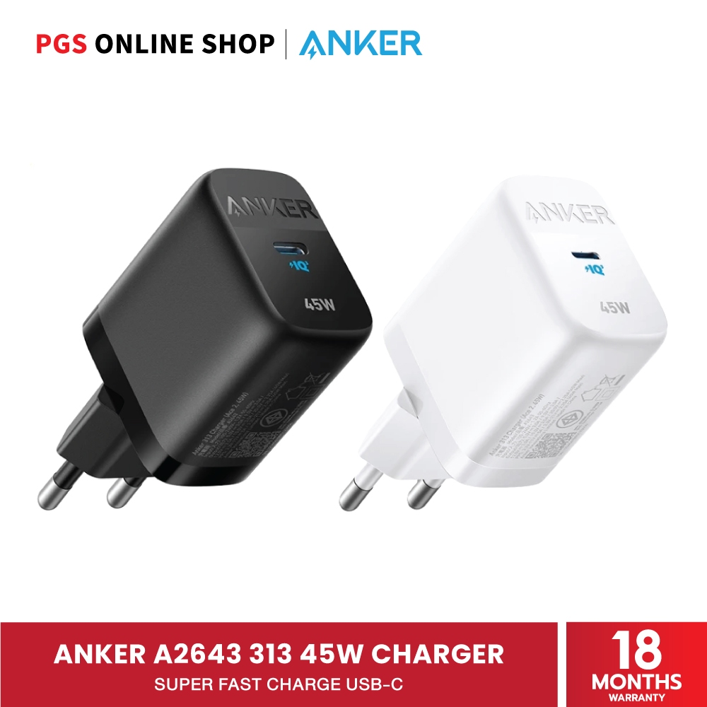 Anker 313 45W Charger, อะแดปเตอร์ Super Fast Charge ป้องกันไฟฟ้าลัดวงจร, พอร์ตชาร์จ USB-C, ชาร์จเร็ว