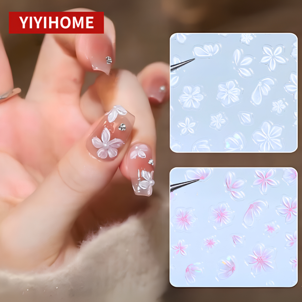 YIYIHOME สติกเกอร์ติดเล็บดอกไม้ 5D ลายหวานสีเหลือบ ต้อนรับฤดูใบไม้ผลิ ติดง่าย สวยปังทุกเล็บ สำหรับทำเล็บ DIY – โปรปัง