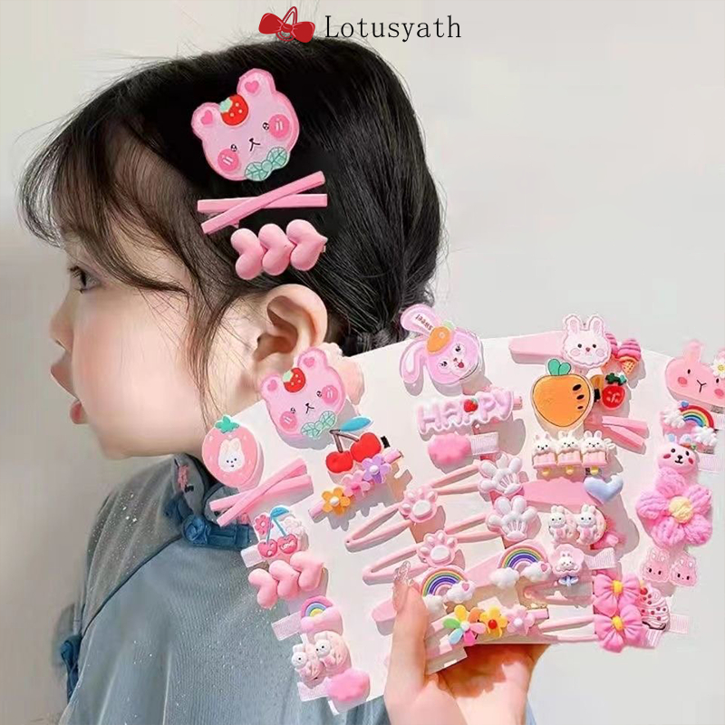 COD-ส่งเร็ว เซ็ทละ 14 ชิ้น กิ๊บติดผม ลายดอกไม้ สายรุ้ง ผลไม้ การ์ตูน ลายน่ารัก สไตล์เกาหลี สำหรับเด็ก