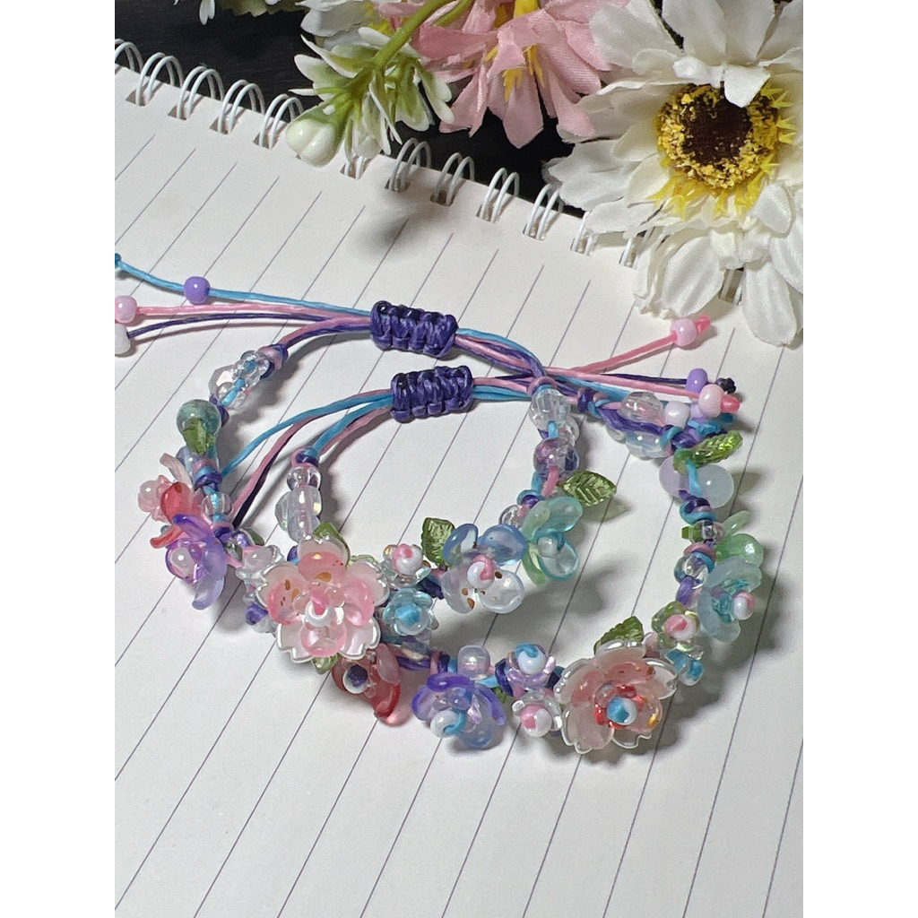 กำไลเชือกเทียนดอกไม้หลากสีdiy กำไลข้อมือ