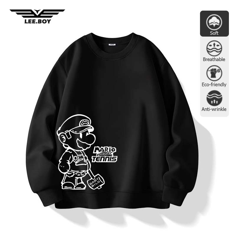 สีดำ Sweatshirts เสื้อกีฬา ใส่สบาย ไม่หด อนิเมะ Super Mario ซูเปอร์มาริโอ เสื้อหนาว ผู้ชายยาว (ส่งเร็ว จัดส่งจากไทย)
