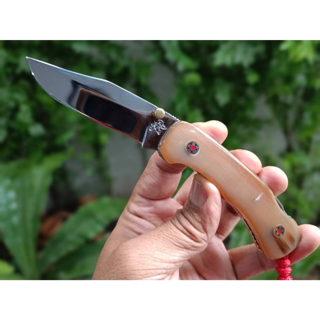มีดพับ มีดพับกดหลัง มีดโบวี่ folding bowie knife มีดแคมป์ ใบ 2.9” เหล็ก 440C German ทนสนิม Lock back