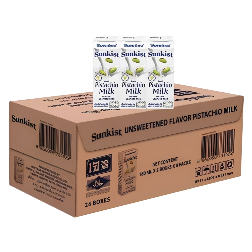 Sunkist Pistachio Milk Original (Unsweetened) ซันคิสท์ นมพิสทาชิโอ รสจืด 180ml. x 24กล่อง (ยกลัง 8 แพ็ก)
