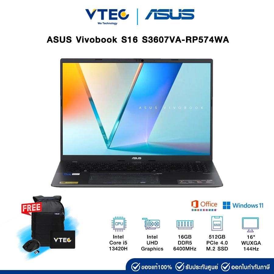 ASUS Vivobook S16 S3607VA-RP574WA | i5-13420H | UHD Graphics | 16GB DDR5 | 512GB M.2 | 16" 144Hz | W