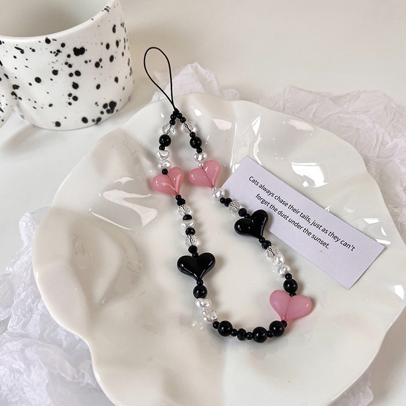 สายคล้องโทรศัพท์มือถือ ins สายคล้องโทรศัพท์ DIY อุปกรณ์เสริมสายห้อยโทรศัพท์ จี้หัวใจสั้น ประดับหูฟัง กระเป๋า ตกแต่ง
