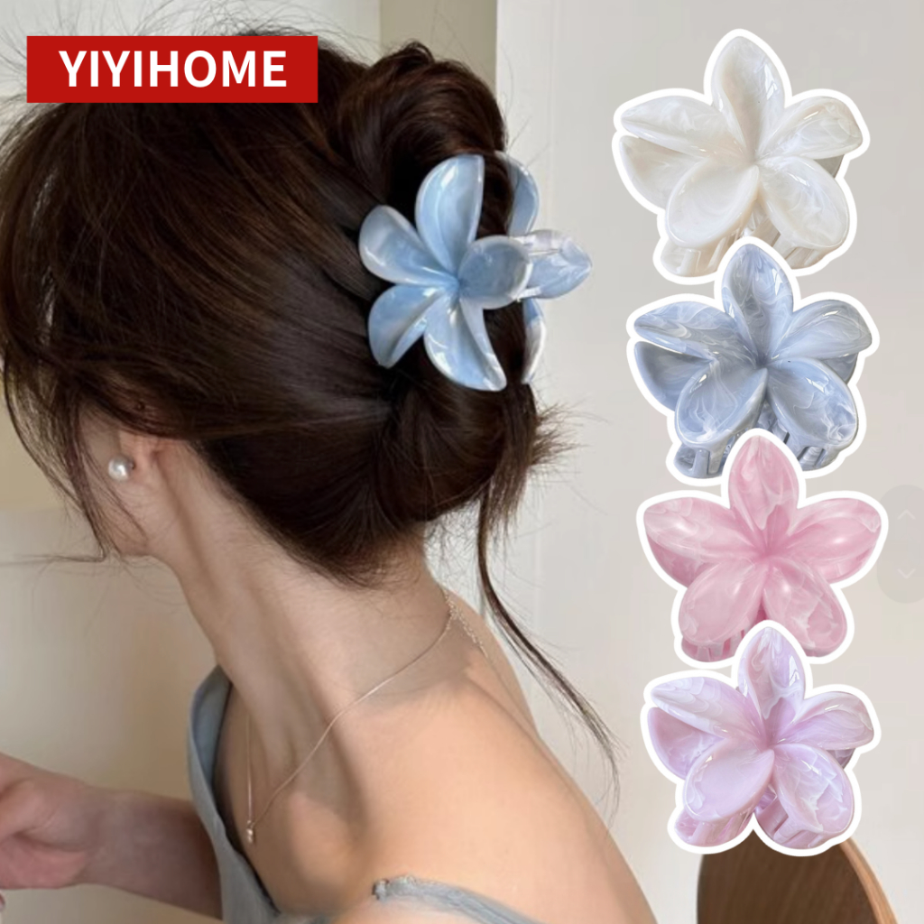 YIYIHOME กิ๊บติดผมแฟชั่นดอกไม้ ลายหินอ่อน คลิปฉลาม สไตล์เกาหลีหวาน สำหรับฤดูร้อน นักเรียน ผู้หญิง Y2K