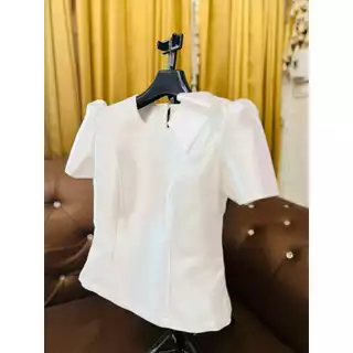 เสื้อผ้าไหมอิตาลีอัดกาวทั้งตัว เเขนสั้นแต่งโบว์ที่ไหล่ รุ่น [อิตาลีโบว์เดี่ยว]