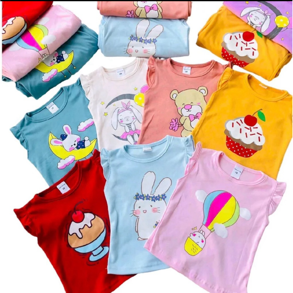 เสื้อแขนสั้น เสื้อสกรีนเด็กผู้หญิง 1-6ขวบ (เซ็ท3ตัวคละลาย) เสื้อเด็กผู้หญิง