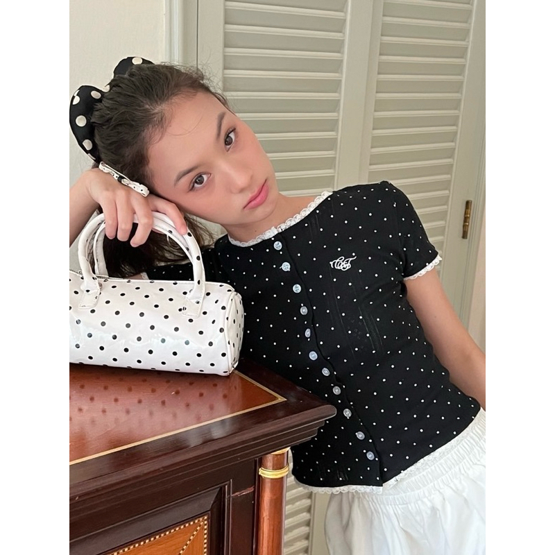 (New in pack) Cintage♡ CT2084 ครอปกระดุมlibby3012 🍒 สี Dot black(libby) Size S/M/L