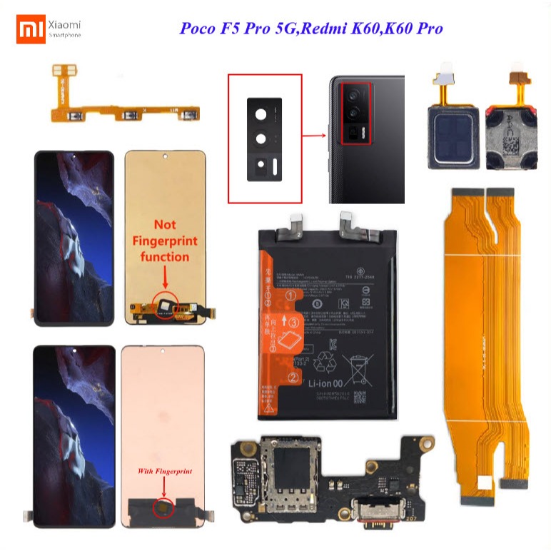 อะไหล่มือถือ Xiaomi Poco F5 Pro 5G,Redmi K60,K60 Pro/สายแพร/กระจกเลนส์กล้อง/ลำโพงหูฟัง/แบตเตอรี่ BM5N