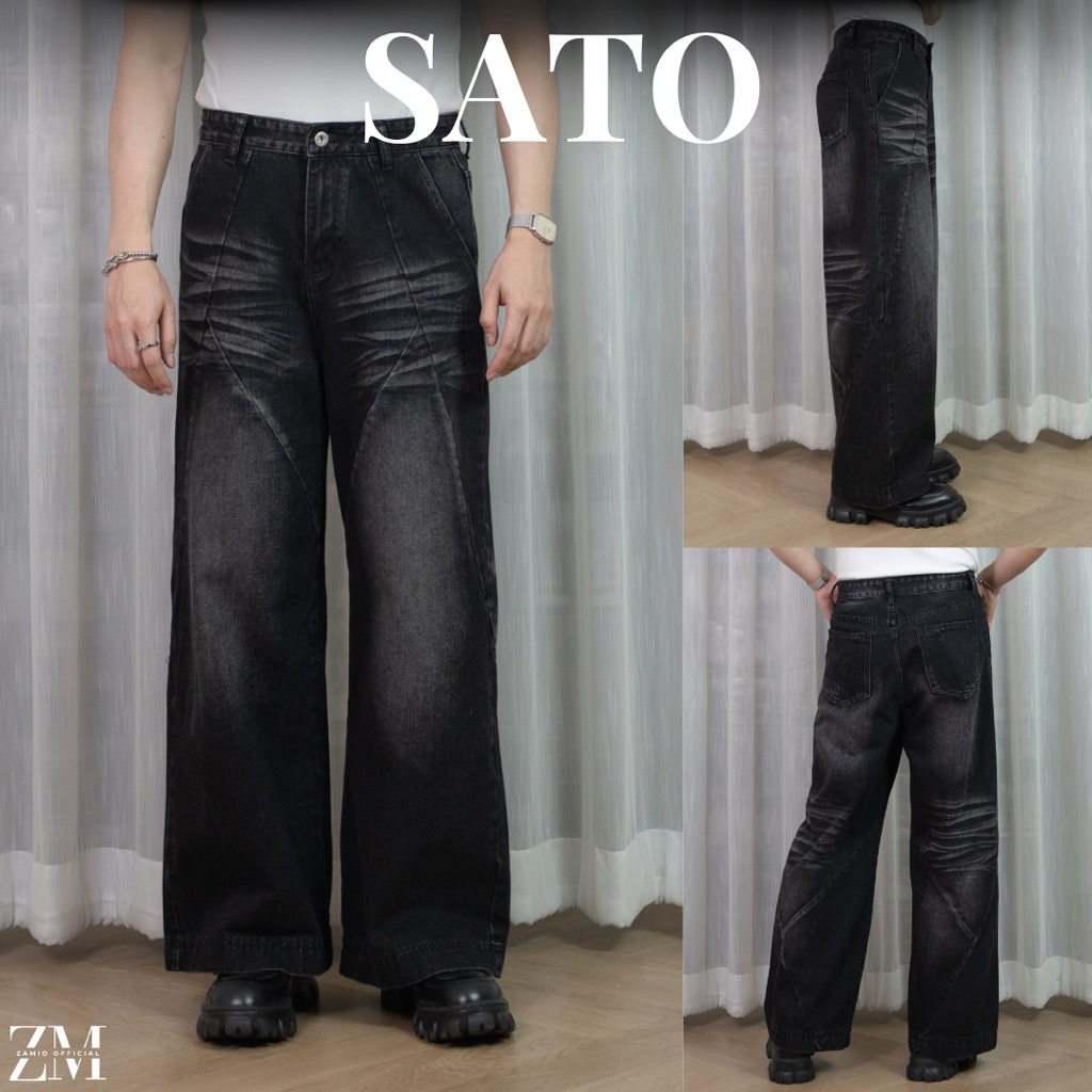 SATO JEANS กางเกงยีนส์เอวสูงทรงกระบอกใหญ่