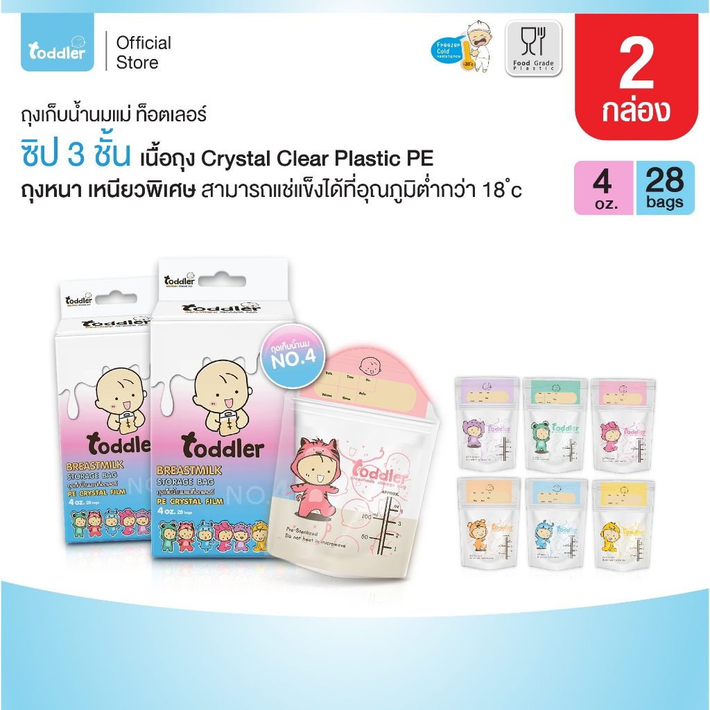 (2กล่อง ขายดี) Toddlerfamily ถุงเก็บน้ำนม ถุงเก็บนมแม่ ถุงหนา ขนาด 4 ออนซ์ 28 ใบ แรกเกิด-4เดือน