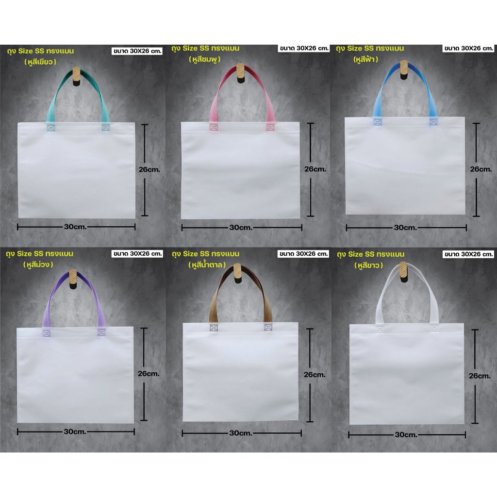 ถุงผ้าสปันบอนด์ ถุงผ้านำไปสกรีนได้ กระเป๋า ถุงสีขาว /หูหิ้วมี6สี ถุงบรรจุภัณฑ์ ถุงของขวัญ(10ใบ/1แพ็ค)ทรงแบน