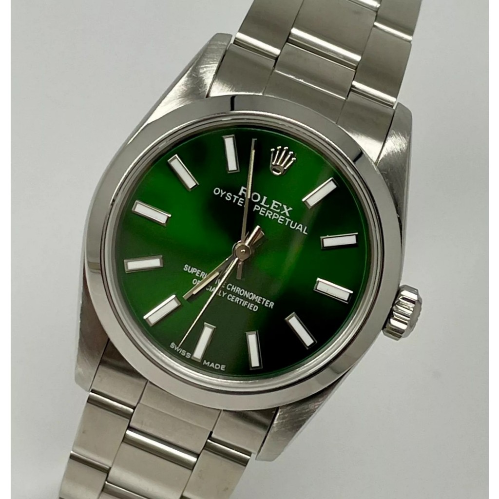 Rolex Oyster Perpetual 31mm Stainless Steel Green Dial Watch Ref 77080