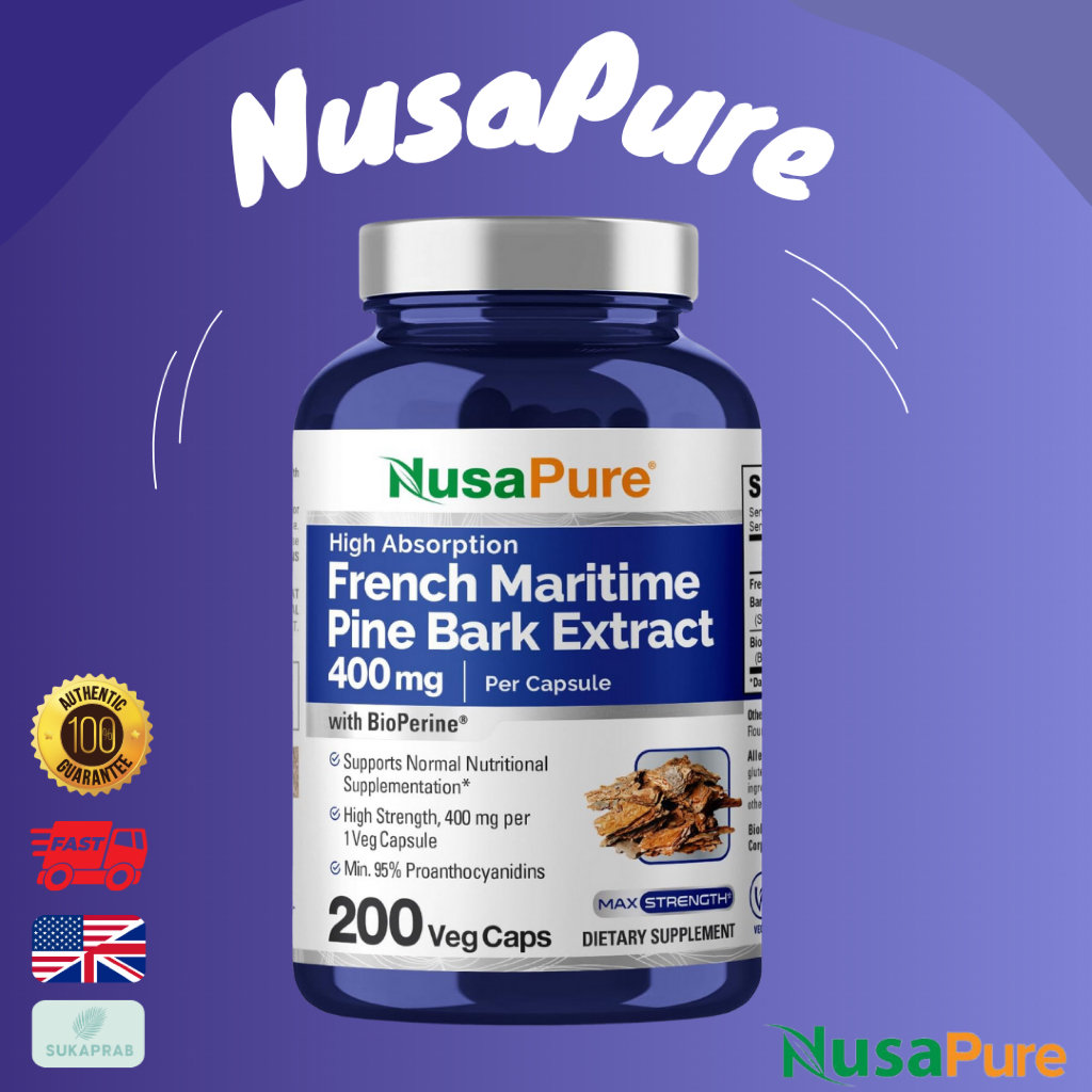 พร้อมส่ง เปลือกสนมาริไทม์ NusaPure French Maritime Pine Bark Extract 400mg per Veggie Caps 200-Day